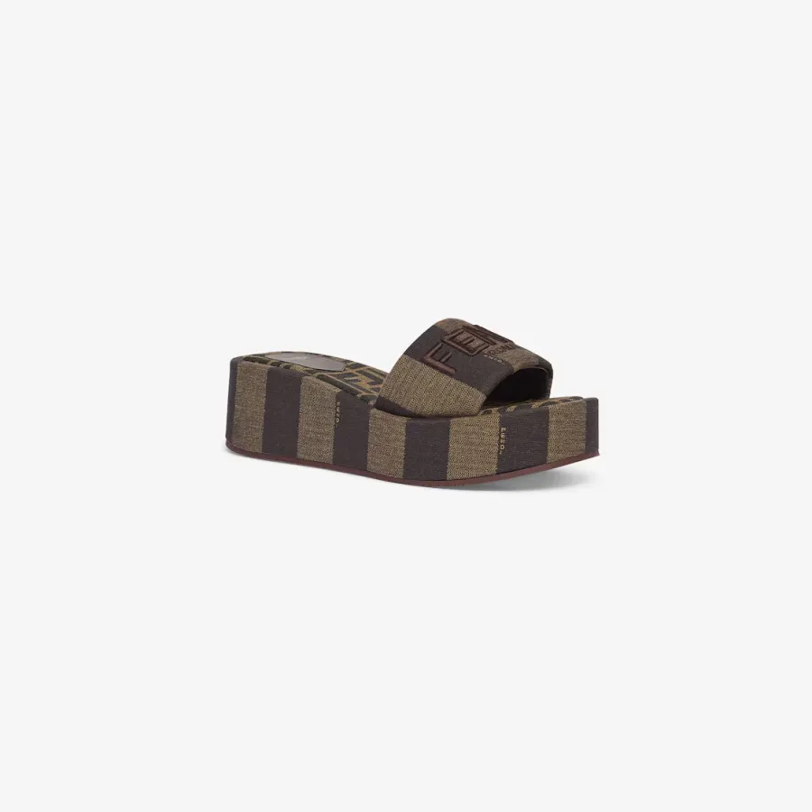 FENDI Brown fabric platform sandals slippers
