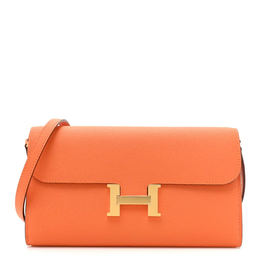 Hermès Constance Long Wallet To Go Laranja Couro Epsom Hardware Dourado