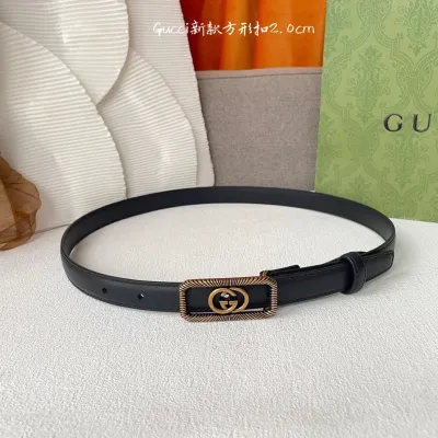 Gucci Women's Square Buckle Belt In Brown/Black Smooth Calfskin With Gold Hardware 20mm