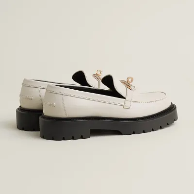 HERMES Icone White Loafers