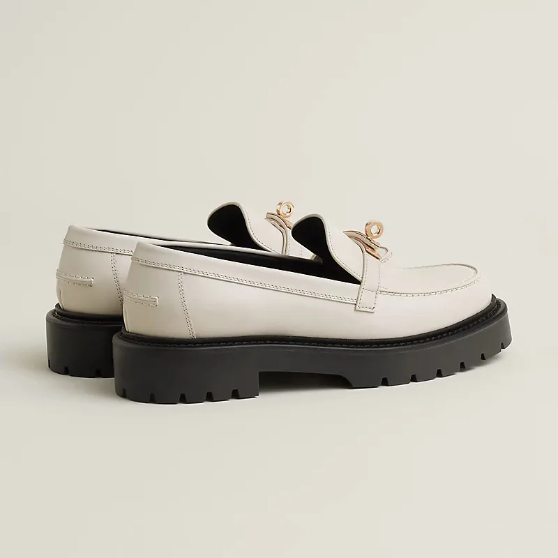 HERMES Icone White Loafers