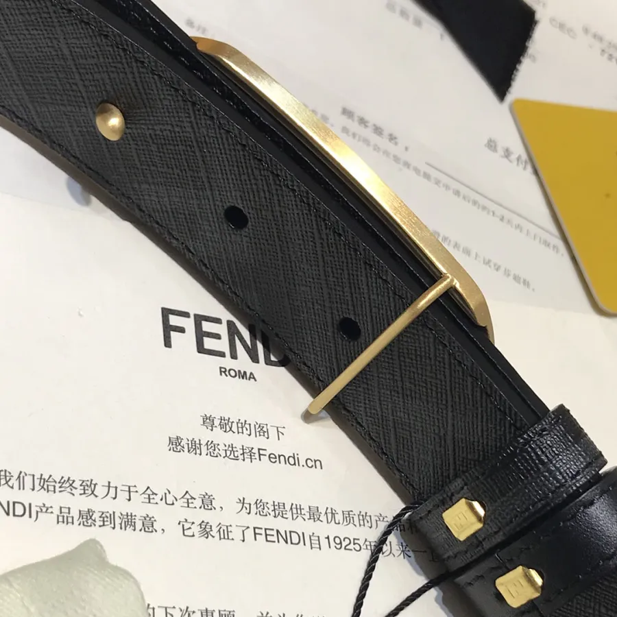 Fendi Women's O Lock Buckle Belt In Black Calfskin With Gold Hardware 30mm