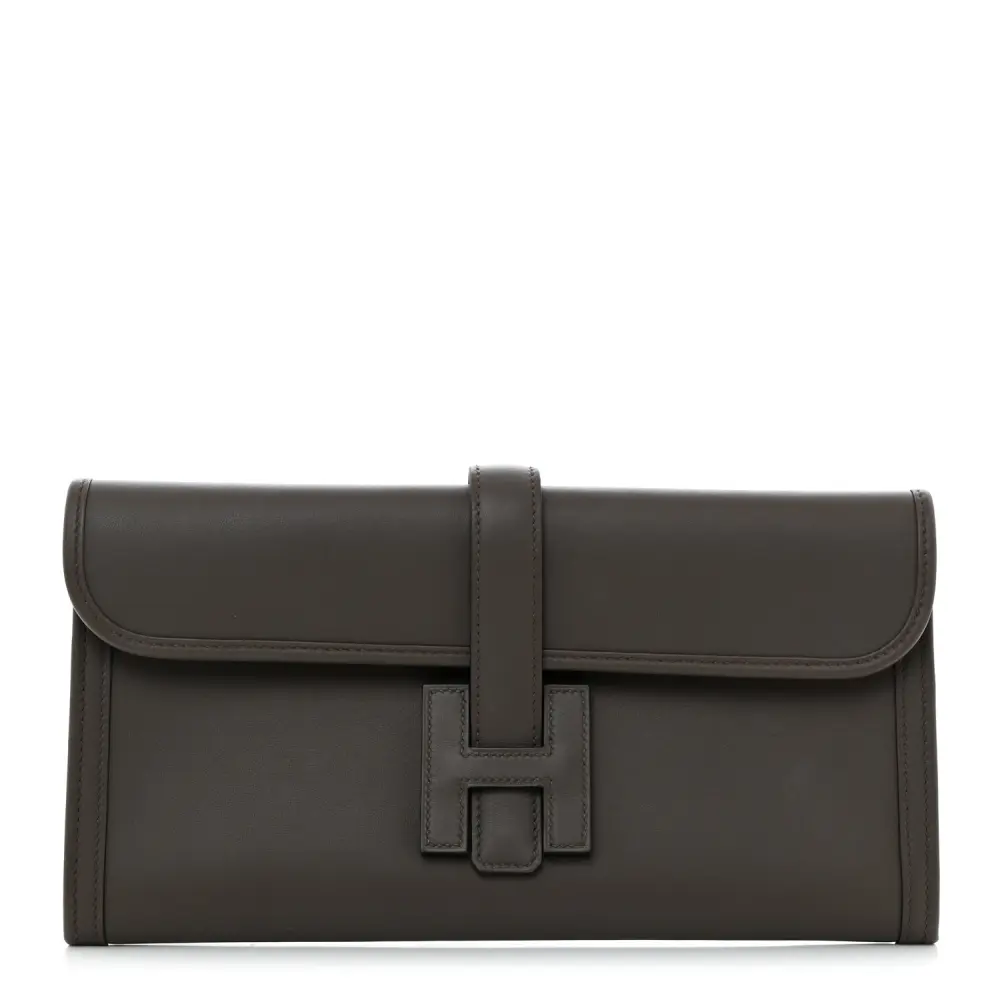 Hermès Jige Elan 29 Clutch em Couro Swift Étain