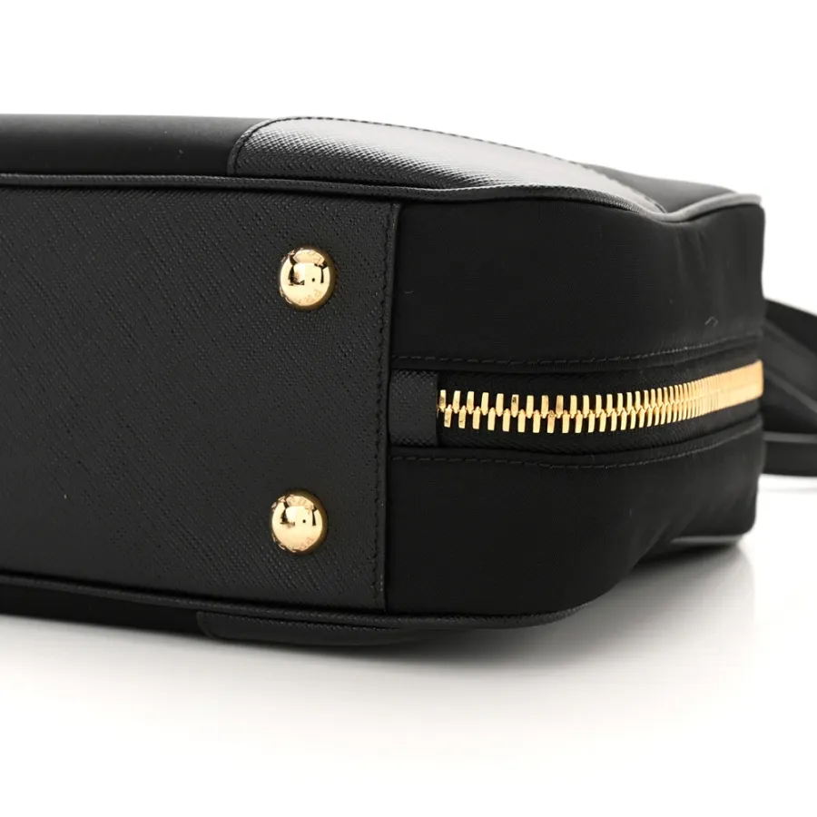 Prada Medium Re-Edition 1978 Two Handle Bag Black Re-Nylon & Saffiano Leather Gold Hardware