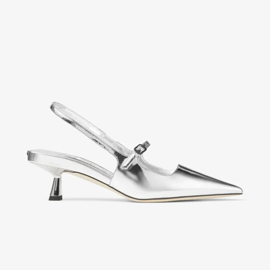 JIMMY CHOO Silver liquid metallic leather pointed high heels