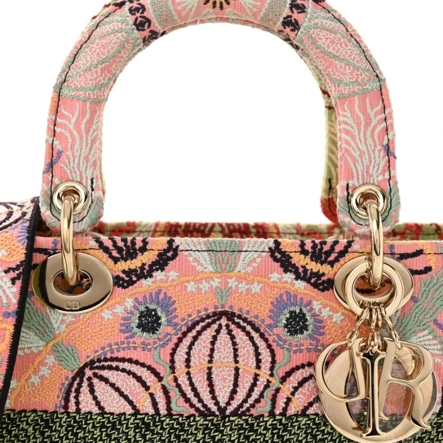Dior Medium Lady D-Lite Multicolor Embroidered Canvas Gold Hardware