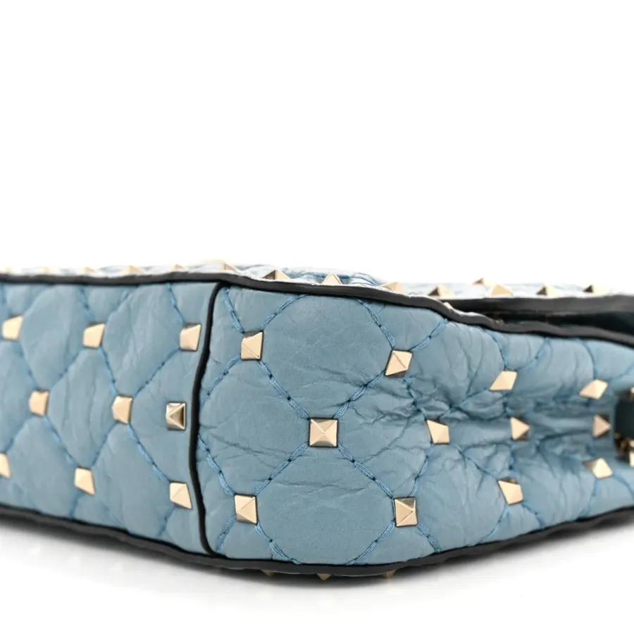 Valentino Garavani Small Rockstud Spike Shoulder Bag Aqua Nappa Leather Light Gold Hardware