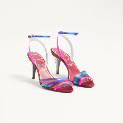 VALENTINO  Crystal trim satin heel sandals (8.5 cm high heel)