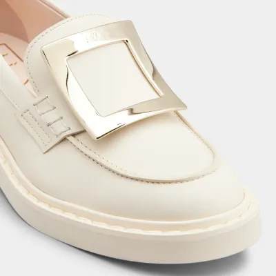 Roger Vivier Viv' Rangers Loafers In White Leather With Metal Buckle (Heel Height 2.5cm)