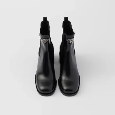 PRADA Black shiny leather ankle boots