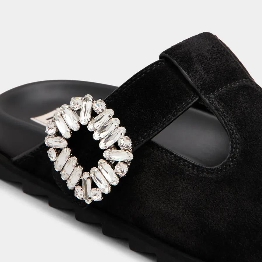 Roger Vivier Slidy Viv' Mules Birkenstocks In Black Suede With Crystal Buckle