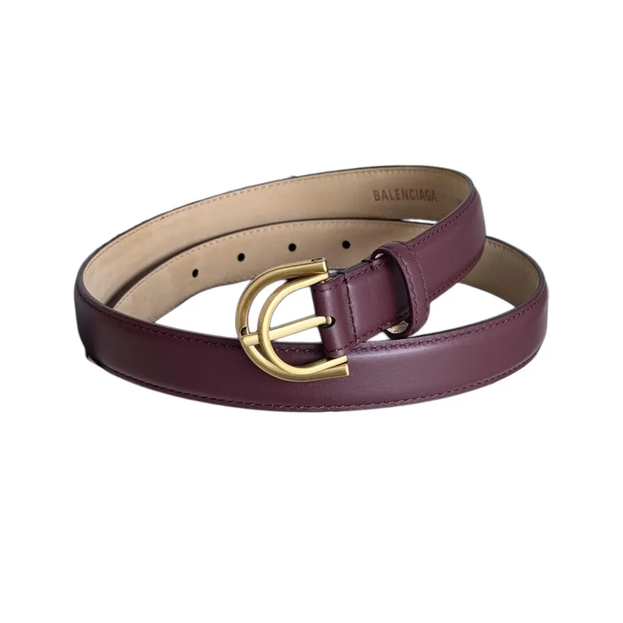 Balenciaga Women's Rodeo Belt In Burgundy/Black Smooth Calfskin With Gold/Silver Hardware 25mm
