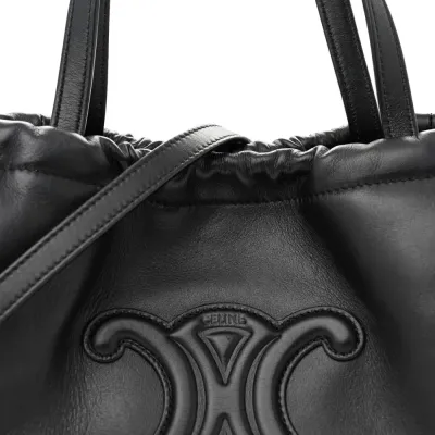 Celine Small Triomphe Cabas Drawstring Black Smooth Calfskin Leather Gold Hardware