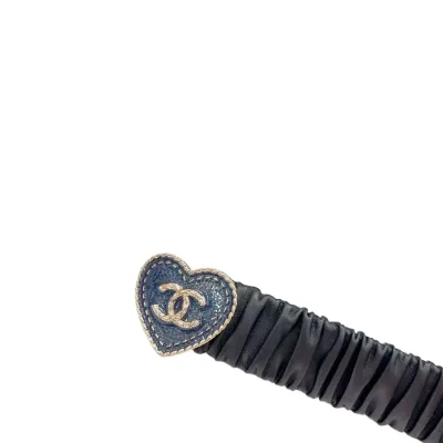 Chanel Women's Heart/CC Buckle Elastic Belt In Black Lambskin With Gold/Silver Hardware 30mm