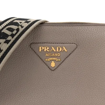 Prada Mini Soft Zippered Shoulder Bag Clay Grey Vitello Daino Leather Gold Hardware