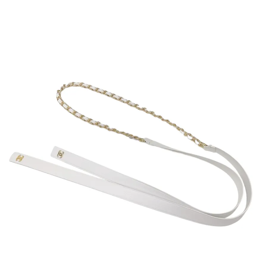 Chanel Women's Chain Belt In Black/White Lambskin With Gold/Silver Hardware