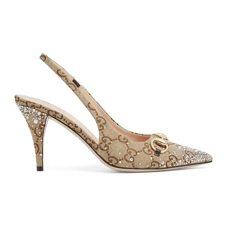 Gucci canvas pointed heels high heels shoes Rear lace up high heels