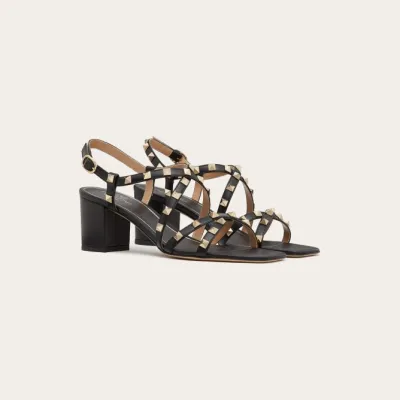 VALENTINO Black Calfskin sash sandals (heel height 6cm)