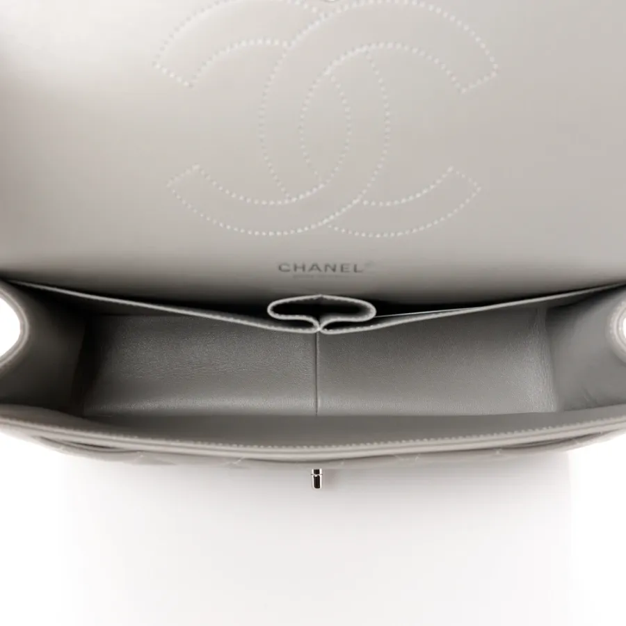 Chanel Double Flap Jumbo Grey Lambskin Bag