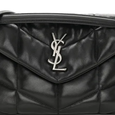 Saint Laurent Small Loulou Chain Satchel Black Quilted Puffer Monogram Lambskin Leather Silver Hardware