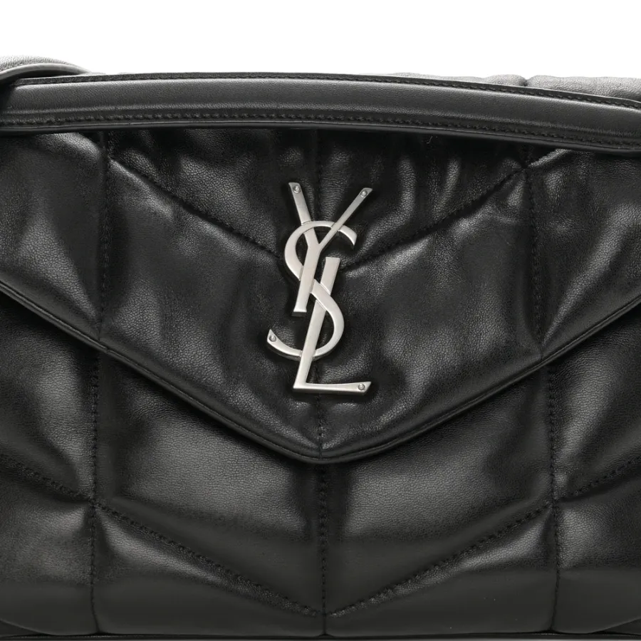 Saint Laurent Small Loulou Chain Satchel Black Quilted Puffer Monogram Lambskin Leather Silver Hardware