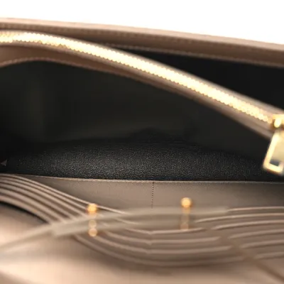 Saint Laurent Small Chain Wallet Dark Beige Triquilt Monogram Grain De Poudre Mixed Matelasse Leather Gold Hardware