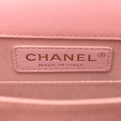 Chanel North-South Boy Flap Medium Pink Tweed & Quilted Calfskin Leather Light Gold Hardware