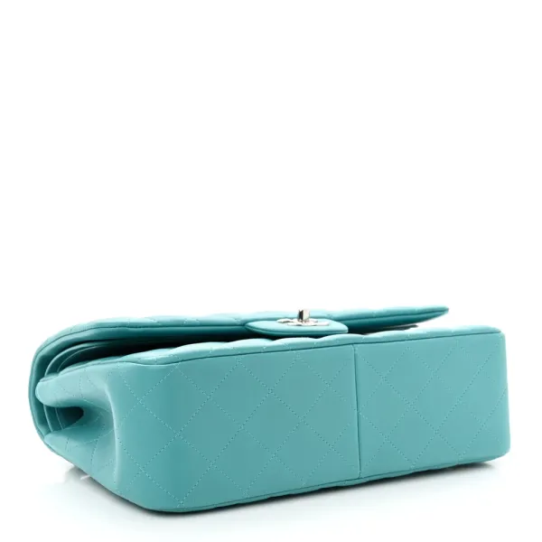 Chanel Double Flap Jumbo Turquoise Quilted Lambskin Leather Silver Hardware - Image 6