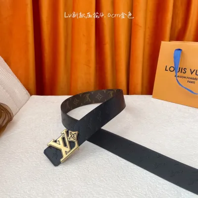 Louis Vuitton Men's LV Flower Buckle Reversible Belt In Black Calfskin And Black/Brown Monogram Canvas With Gold/Silver Hardware 40mm