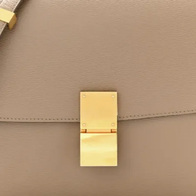 Celine Medium Classic Box Flap Bag Taupe Liege Calfskin Leather Gold Hardware