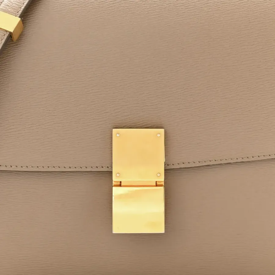 Celine Medium Classic Box Flap Bag Taupe Liege Calfskin Leather Gold Hardware