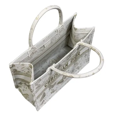 Dior Medium Dior Book Tote Gold-Tone and White Butterfly Zodiac Embroidery