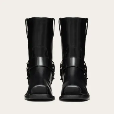 VALENTINO ROCKSTUD Calf leather Motorcycle ankle boots (heel height 4cm)