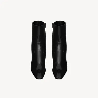Yves Saint Laurent black mirror leather ankle boots