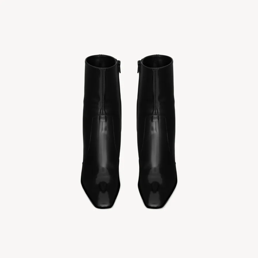 Yves Saint Laurent black mirror leather ankle boots