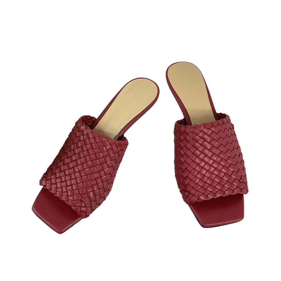 Bottega Veneta Knot Mule In Red Intrecciato Leather Mule With Signature Metal Knot Heel (Heel Height 4.5cm)