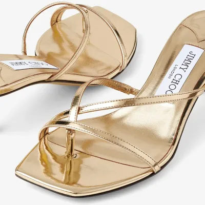 JIMMY CHOO Metallic texture leather high slippers sandals