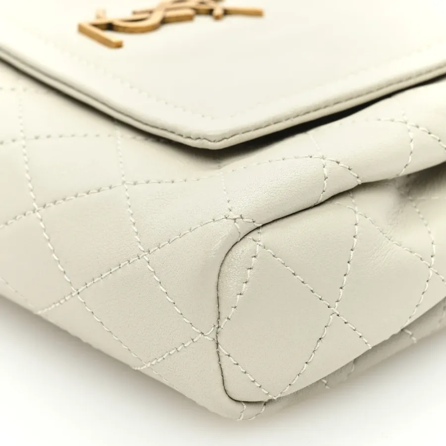 Saint Laurent Mini Nolita Blanc Vintage Quilted Monogram Lambskin Leather Aged Gold Hardware