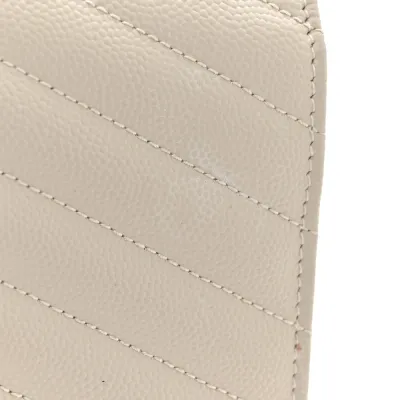 Saint Laurent Small Chain Wallet Crema Soft Chevron Monogram Grain De Poudre Matelasse Leather Gold Hardware