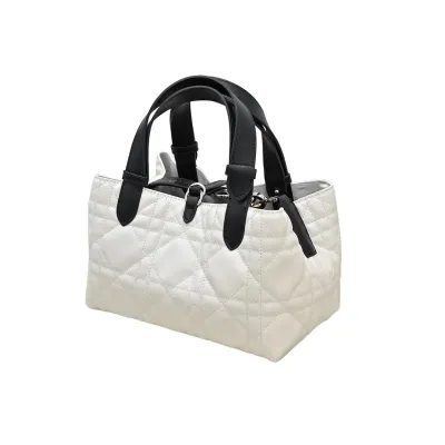 Dior Small Dior Toujours Bag In White And Black Macrocannage Calfskin With Light Gold Hardware