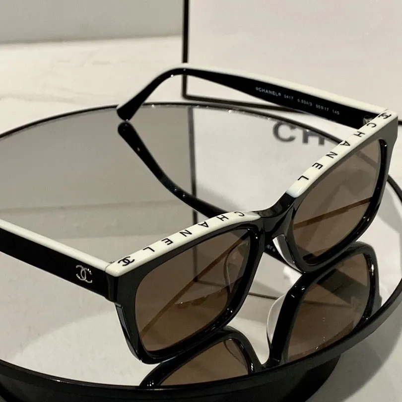 CHANEL square frame glasses black white color size 57-17-140