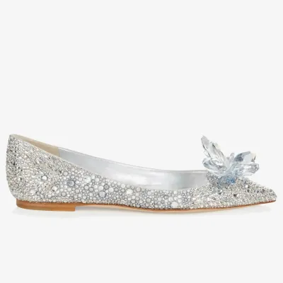 JIMMY CHOO pointy flats Crystal stuck to leather