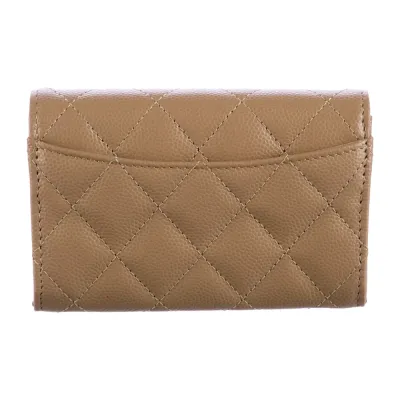 Chanel Small Flap Card Holder Wallet Neutrals Quilted Leather Silver Hardware