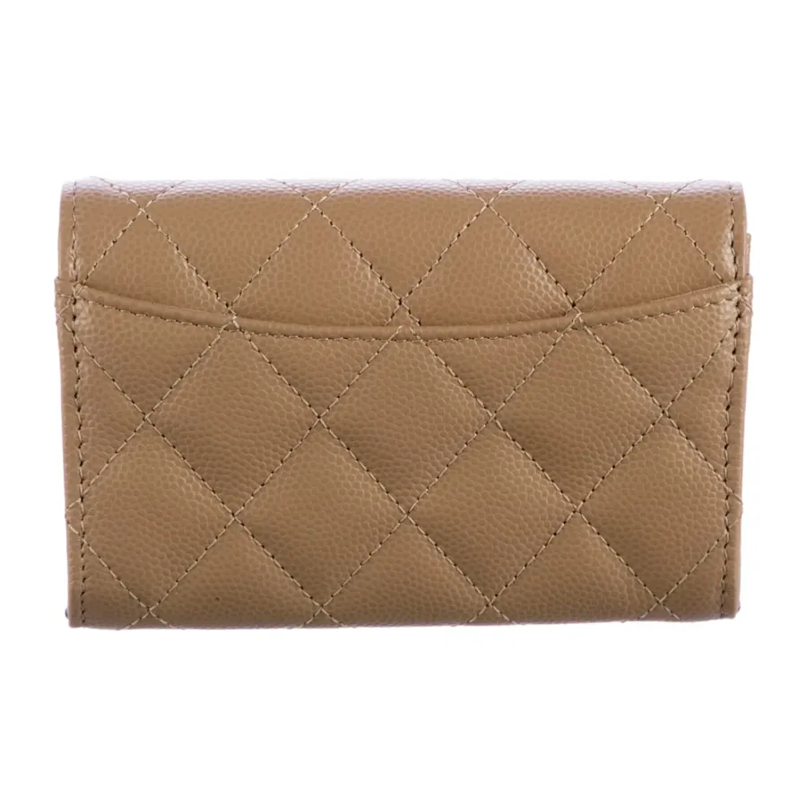 Chanel Small Flap Card Holder Wallet Neutrals Quilted Leather Silver Hardware
