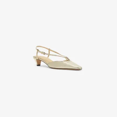 FENDI Champagne metallic nappa leather low-heeled halter sandals