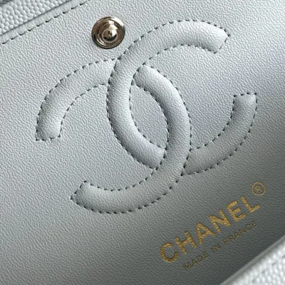 Chanel CF Blue / White Quilted Caviar Leather Crossbody Bags