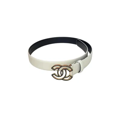 Chanel Women's CC Belt In White/Beige/Pink/Black Calfskin With Gold Hardware 30mm