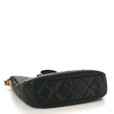 Chanel Twist Your Buttons Hobo Medium Black Quilted Caviar Leather Aged Gold Hardware