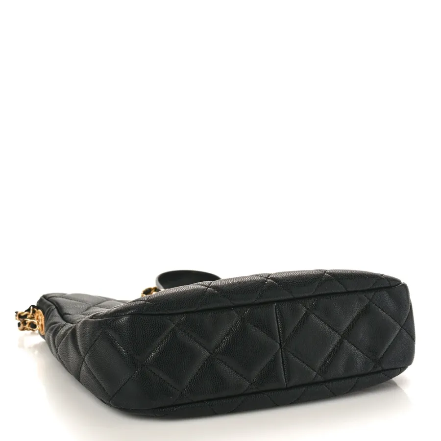 Chanel Twist Your Buttons Hobo Medium Black Quilted Caviar Leather Aged Gold Hardware
