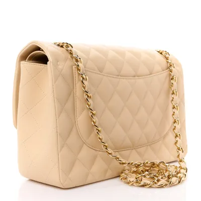 Grade Chanel Double Flap Jumbo Beige Bag